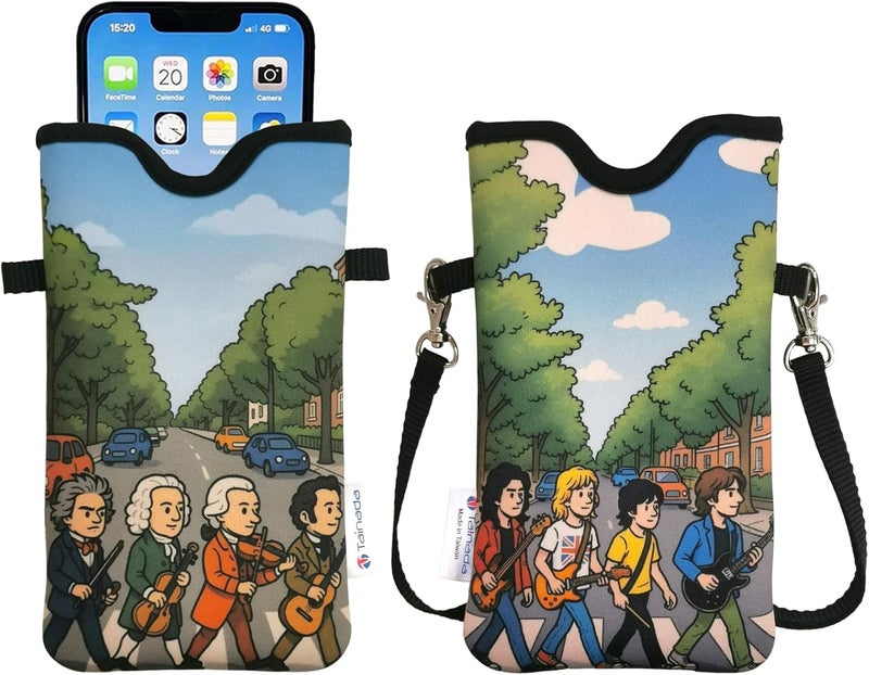 Tainada Men Women Neoprene Phone Sleeve Pouch Case Bag with Crossbody Strap/Neck Lanyard for iPhone 17/16/15 Pro Max, Air, 16/15 Plus, 16e, Samsung S25, A56, Google Pixel 10 (Rock & Classical) - Image 1